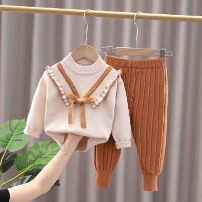 China Fashion Autumn Winter Casual Girls Knitted Clothes Sets Kid Sweater Set Pants 2pcs Baby Outfits for sale