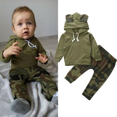 China 0-24M Newborn Baby Boy Girls Clothes Camouflage Hooded T-shirt Tops Autumn Winter Casual 2pcs Long Sleeve + Casual Pants Outfit Set for sale