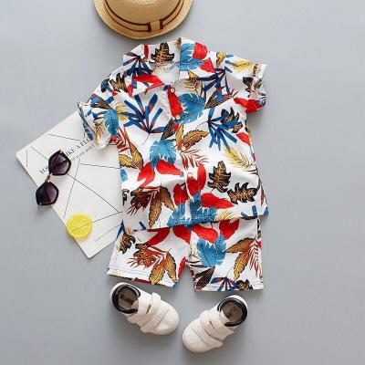 China New Style Baby Boy Summer Fancy Print Casual Shirts Suit Toddler Boys Flower Shirt With Short Pants Dress Set for sale