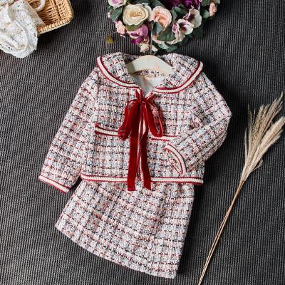 China Anti-Wrinkle Toddler Baby Kids Long Sleeve Knitted Sweater Tops Pleated Skirt 2pcs Student Children Clothes Set for sale