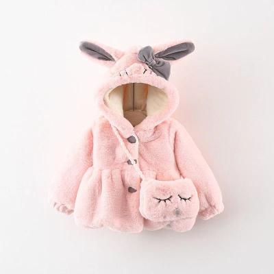 China New Arrival Toddler Girls Anti-wrinkle Fashion Winter Faux Fur Hooded Girls Thick Coat Cartoon Warm Wool Coat With Bag Clothing For Kids for sale