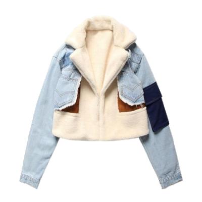 China Blue Faux Fur Jacket Women's Winter Denim Suit Cotton Coat Jacket Warm Jacket Women's Breathable Shorts for sale