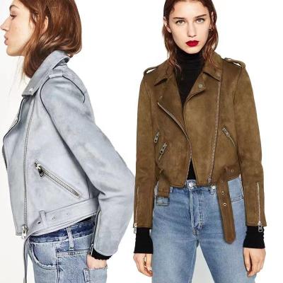 China QUICK DRY Motorcycle Lapel Fashion Jacket Zipper Autumn Solid Color Leather Jacket Short Artificial Suede Coat for sale