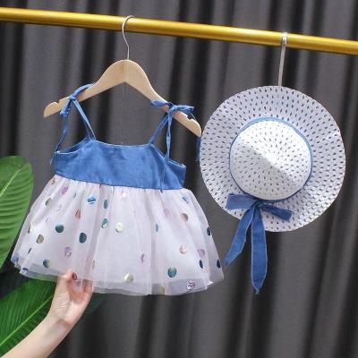 China Wholesale Casual 2 Pieces Baby Dresses Princess Sleeveless Bow Tutu Denim Dress Party Dresses for sale