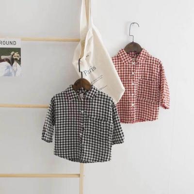 China QUICK DRY Kids Activewear Kids Boy Girl Checked Canvas ShirtTurn Down Collar Blouse 2020 Canvas Kids Autumn Top for sale