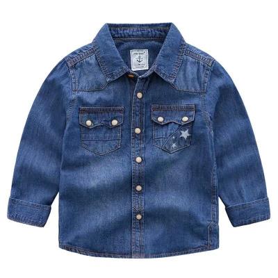 China Viable Wholesale Kids Long Sleeve Blue Button Up Shirt Fashionable Boys Denim Shirt Clothing for sale