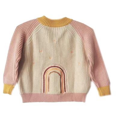 China Breathable Autumn Winter Boys Girls Rainbow Cute Knit Embroidery Cardigan Outwear Sweaters for sale