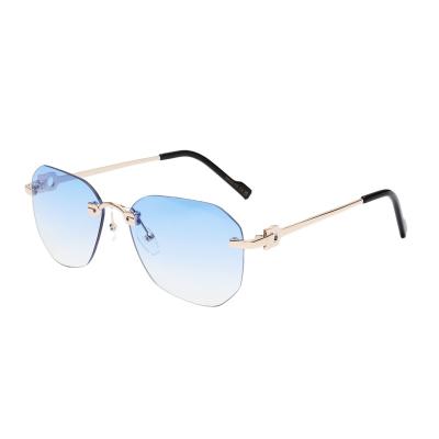 China Fashion Sunglasses 2022 Retro Custom Made Clear Glass Sun Glasses LOGO Gradient Rimless Square Metallic Sunglasses for sale