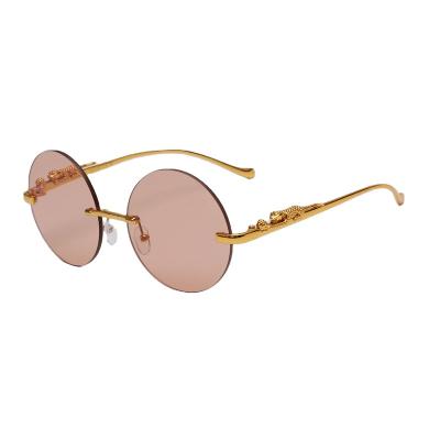 China Fashion Sunglasses Driving Rimless Polarized Clear Sun Glasses Vintage Round Shape USA Outdoor Design Leopard Sunglasses for sale