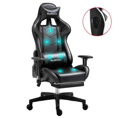 China (Size)Adjustable Black Massage Racing Silla Audio Gamer Chair PU Leather Computer Gaming Chair With Footrest for sale