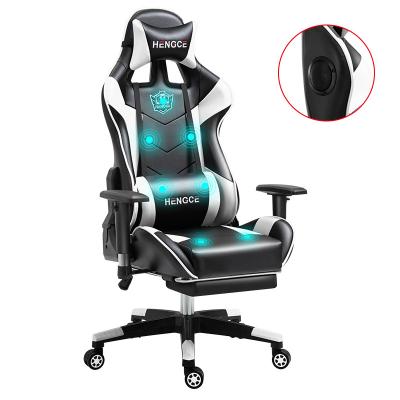 China (Size)Adjustable Silla Gamer Computer Chair Massage PU Leather Black White Audio Leather Wrapping Chair With Footrest for sale