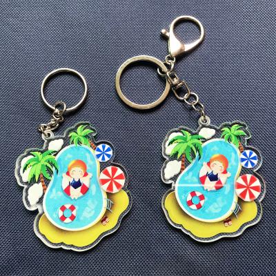 China Summer UV Swimming Pool Designers Nice Resin Key Chain Swimming Key Chain Acrylic Material Custom Any Design for sale