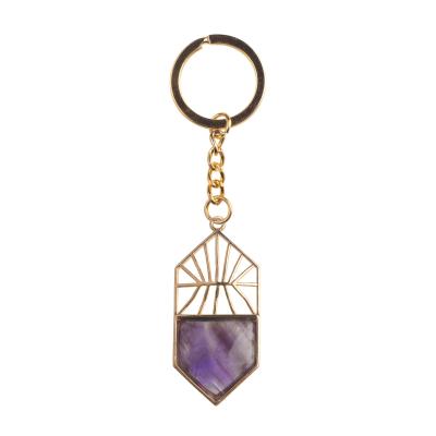 China Pentagonal Amethyst Crystal Pendant Tiger Eye Pendant Crystal Natural Key Chain Shield Gem Healing Jewelry for sale