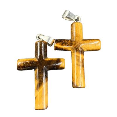 China Main Chain Agate Crystal Chakra Gemstone Crystal Natural Stone Cross Shape Pendant Charms For Jewelry Making for sale