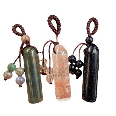 China Crystal Natural Stone Bead Crystal Cylindrical Acorn Gemstone Healing Reki Chakra Key Chain Stone Chain for sale