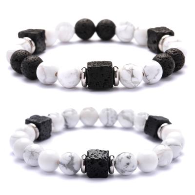 China Mens Womens 8mm CLASSIC Howlite Natural Stone Beads Elastic Natural Stone Bracelet Yoga Bangle Bracelet for sale