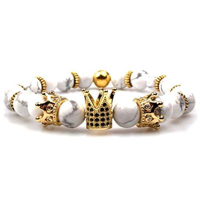 China Imperial King Queen Luxury Couples Jewelry Christmas Gift Cute Natural Gemstone Crown Bead Bracelet Charm For Women Men for sale