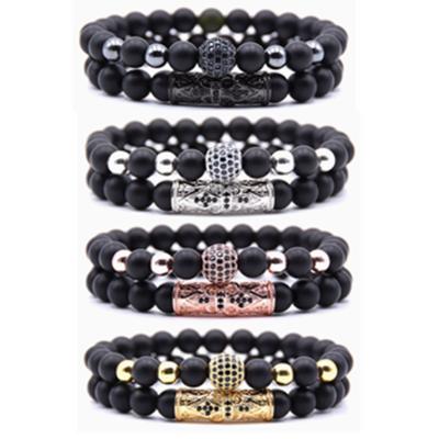 China CLASSIC Natural Stone Set Elastic Bracelet 8mm Stone Micro Inlaid Zircon Black Frosted Bracelet for sale