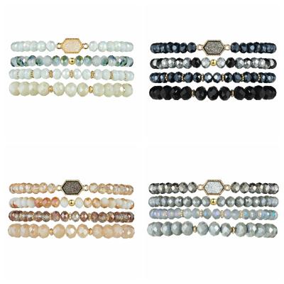 China Cute Bohemian 4 Strands Crystal Beaded Multi-Layer Bracelet Set For Women Wrapped Bead Charm Stretch Stackable Bracelets for sale