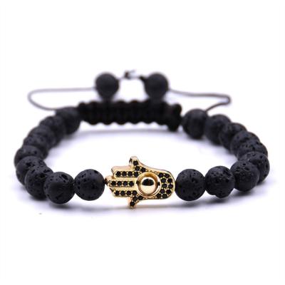 China 8MM Trendy Natural Stone Friendship Woven Bracelet Gold Hasma Hand Braided String Rope Evil Eyes For Women Men for sale