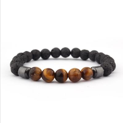 China Elastic Natural Stone Bracelet Man 8mm Tiger Eye Stone Beads Black Onyx Trendy Sandy Grind Bracelet for sale