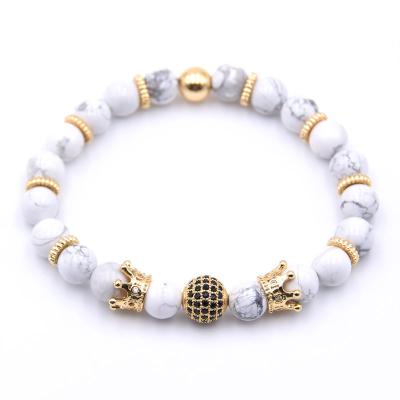 China 8MM Fashionable Crown Inlay Natural Stone Micro Bracelet Beads Men's and Women's Daily Wear Birthday Bracelet for sale