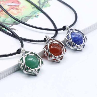 China FASHIONABLE Natural Crystal Six Chakra Pendant Red Agate Pendulum Necklace Star Rope Necklaces Leather Jewelry for sale