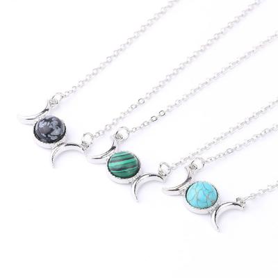 China Natural ALLOY Gemstone Solar Pendant Necklace Moon Sun Women Silver Girl Charms Spring Necklace Chain Jewelry for sale