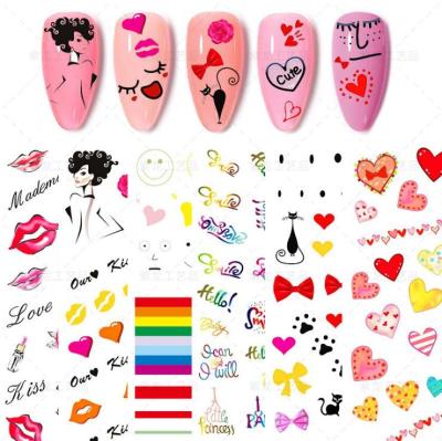 China XF Series Paper Valentine's Day Smiling Lip Printed Heart Stickers Valentine's Day Nail Stickers for sale