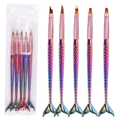 China 5pcs/set Nail Art Painting Flower Pen Gradient Mermaid Drawing Flower Manicure Brush for sale