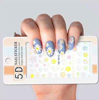 China 2021 Newest Fashionable 5D Embossed Nail Art Stickers Sweater Hat Letter Leopard Print Flower Nail Art Stickers for sale