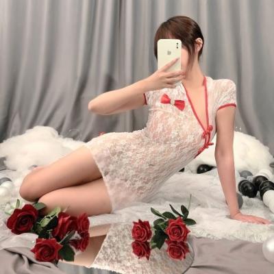 China New Cheongsam Sexy Perspective Hollow Temptation Design Lace Up Sexy Woman Underwear Set for sale