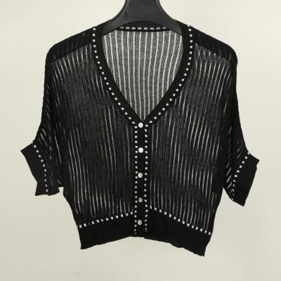 China Special Sale Button V-neck Cute Striped Design Long Sleeve Anti-pilling Color Women's Knitted Cardigan for sale