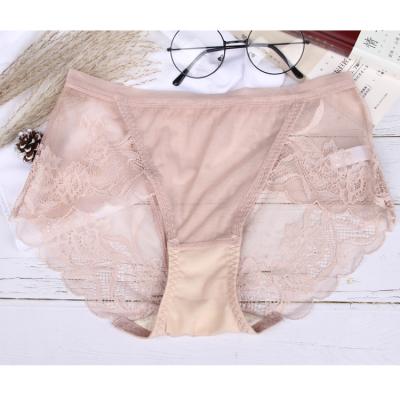 China New Antibacterial Sexy Women Lace Up Panties Fashion Design Apricot Elastic Soft Underwear for sale