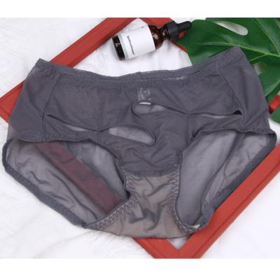 China Gray Hole Woman Lacework Ladies Panties Cheap Antibacterial Affordable Sexy Transparent Underwear for sale