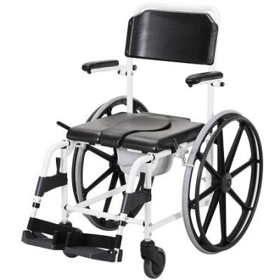 China Aluminum Healthcare Commode And Shower Wheelchair With Commode Pan for sale