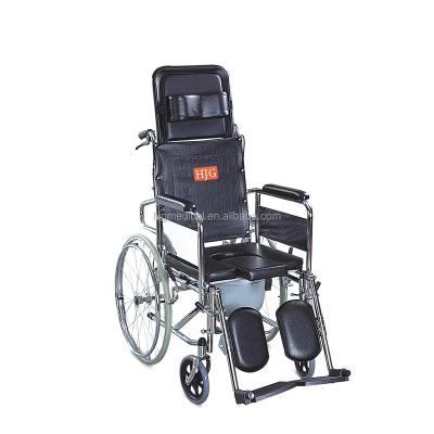 China Foldable Reclining Steel Reclining Wheelchair Commode Wheelchair for sale