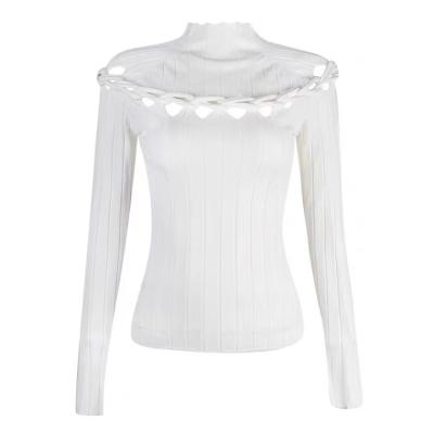 China Anti-pilling tight knitted yarn wrap top by Dion Lee Front And Back Hollow Shoulder long with half high pullover neck sweater for sale