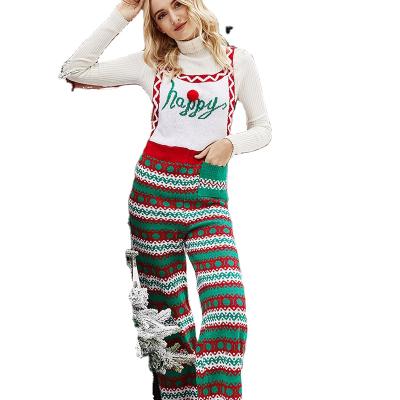 China Autumn And Winter Christmas Knitted suspender anti-pilling pants 2022 Christmas loose snowflake knitted women's one-piece pants wholesales for sale