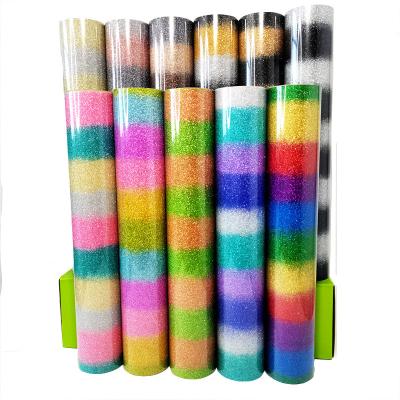 China Washable; Easy weed rainbow vinyl glitter htv heat transfer film for sale