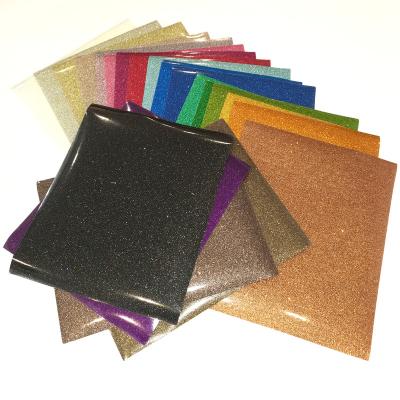 China Washable; Easy Weed Free Sample Htv Variety Colors No Elastic Film Glitter Vinyl Heat Transfer Sheet for sale