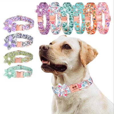 China Custom Petal Shape Cat Collar Cotton Print Dog Collar Rose Gold Buckle Lettering Pet Collars for sale