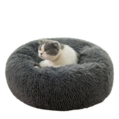 China Sustainable Soft And Comfortable Round Donut Pet Bed Extended Detachable Plush Mechanical Cleaning Dogs Cats Beds for sale