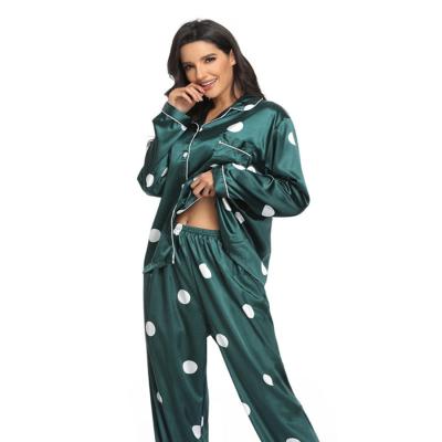 China QUICK DRY Floerns Women's Long Sleeve Printed Silk Pajamas Short Long Pants Two Piece Sleepwear Sets Silk Sleepwear Long Pants for sale