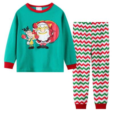 China 2021 Kids Christmas Cotton Christmas Pajamas Sets Thermal PJ Sleepwear Holiday Christmas Tree Printed Nightwear With Plaid Bottom for sale