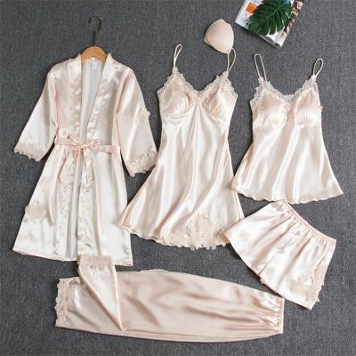 China Breathable Spring Sexy Nightgown Silk Sling Nightgown Thin Sleepwear And Summer Pajamas Women's 5 Pieces for sale