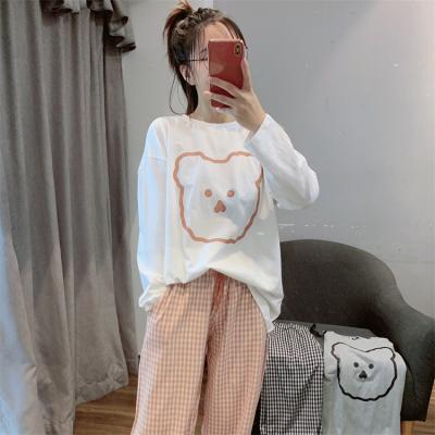 China New Breathable Plaid Nightskirt Summer Women's Loose Cute Short Sleeved Pants Short Sleeved Cartoon Sleepwear for sale