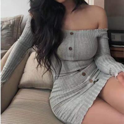 China 2022 Summer New Women's Sexy Long Sleeve Sexy Off-the-Shoulder Bodycon Straight Slim Dress for sale