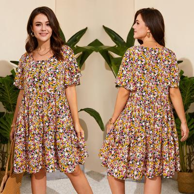 China New Wholesale Women's Size Washable Slimming Floral Overknee Dress for sale