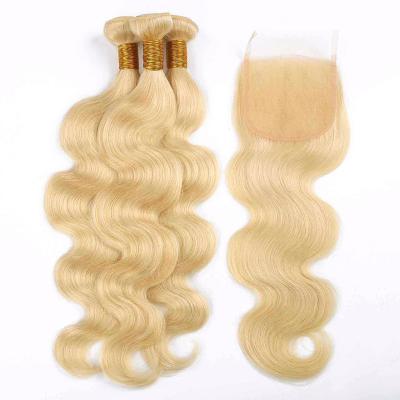 China Loose Deep Russian Blonde Brazilian Hair 10a Bundles , 613 Body Wave Human Brazilian Virgin Hair With Closure for sale